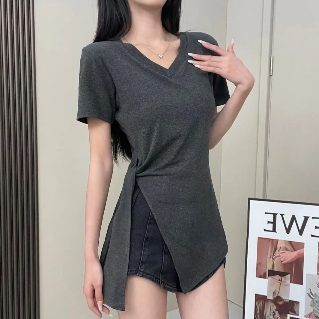 เสื้อยืดแขนสั้นคอวีผูกเชือก ดี - Resin Vat บทวิจารณ์และราคา