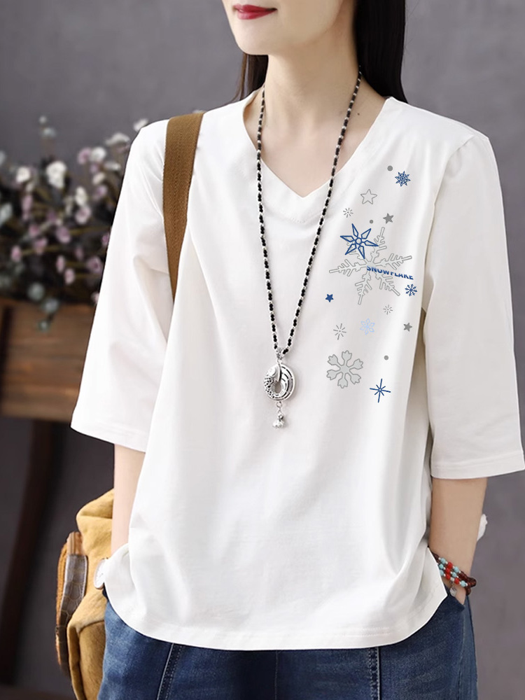 เสื้อยืดคอวีแขนสามส่วนผ้าฝ้ายแ - Resin Vat บทวิจารณ์และราคา