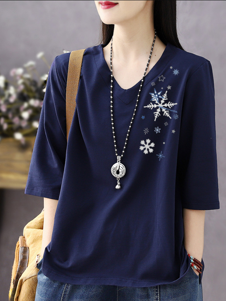 เสื้อยืดคอวีแขนสามส่วนผ้าฝ้ายแ - Resin Vat บทวิจารณ์และราคา