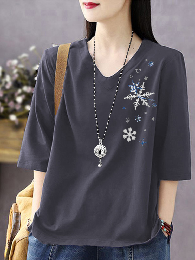 เสื้อยืดคอวีแขนสามส่วนผ้าฝ้ายแ - Resin Vat บทวิจารณ์และราคา