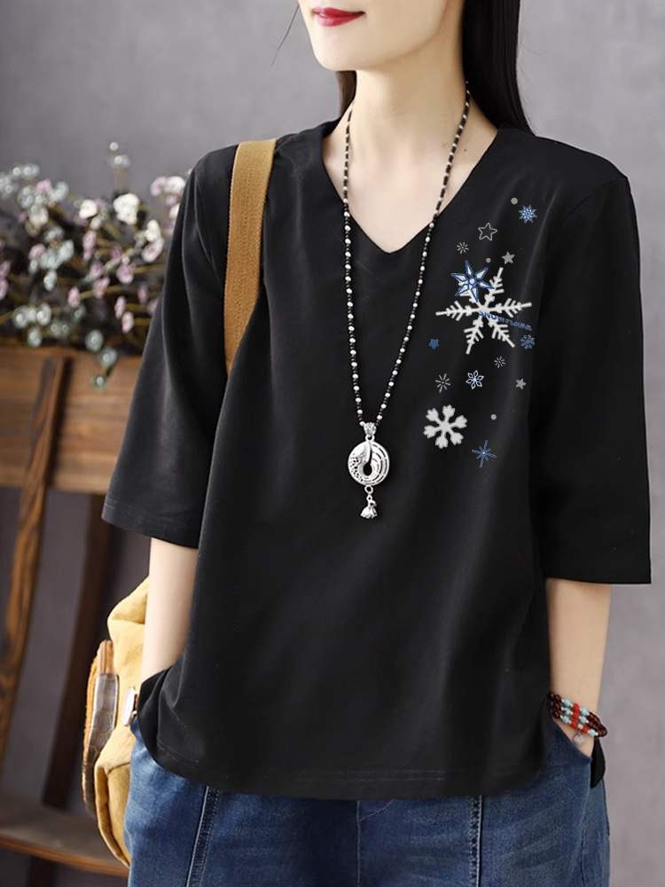 เสื้อยืดคอวีแขนสามส่วนผ้าฝ้ายแ - Resin Vat บทวิจารณ์และราคา