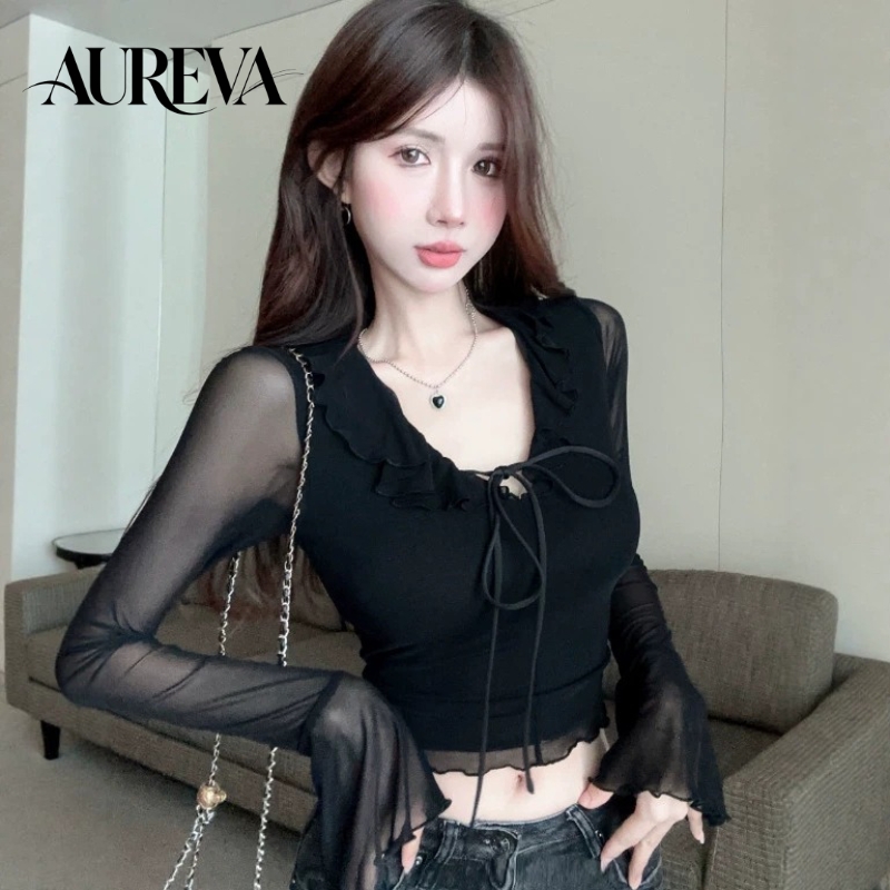 เสื้อครอปคอวีผู้หญิง แขนระบาย  - Resin Vat บทวิจารณ์และราคา